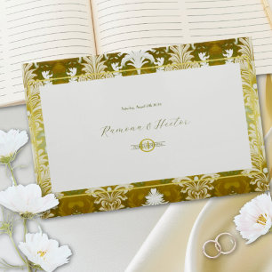 Livre D'or Monogramme Retro Gold Green Mariage damassé