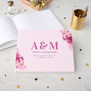 Livre D'or Monogramme rose chaud vibrant Élégant Mariage