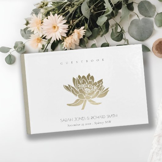 LIVRE D'OR MONOGRAPHIE FLORALE DE LOTUS BLANC EN PÂLE GLAMORE