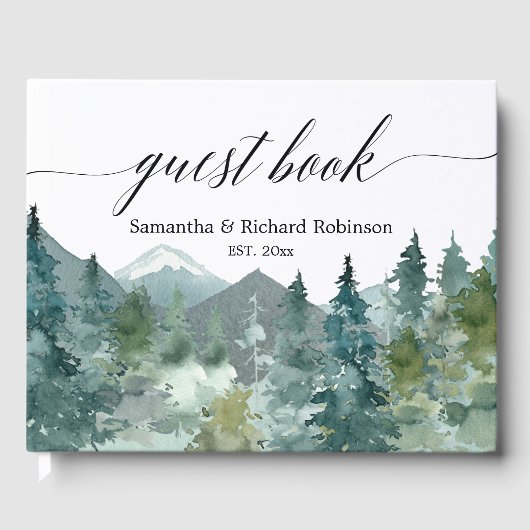 Livre D'or Montagnes aquarelles rustiques pour une baby showe (Recto)