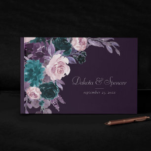 Livre D'or Moody Boho Eggplant foncé Purple et Bouquet Turq