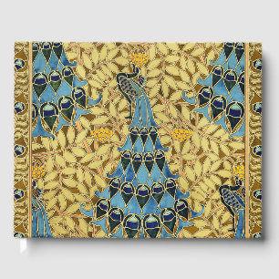Livre D'or Motif floral au paon bleu Art nouveau vintage
