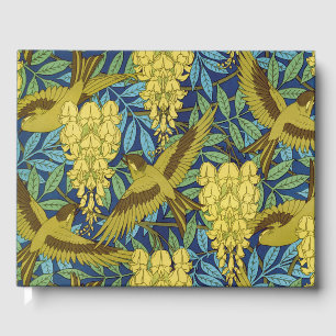 Livre D'or Motif floral vintage bleu marine et jaune