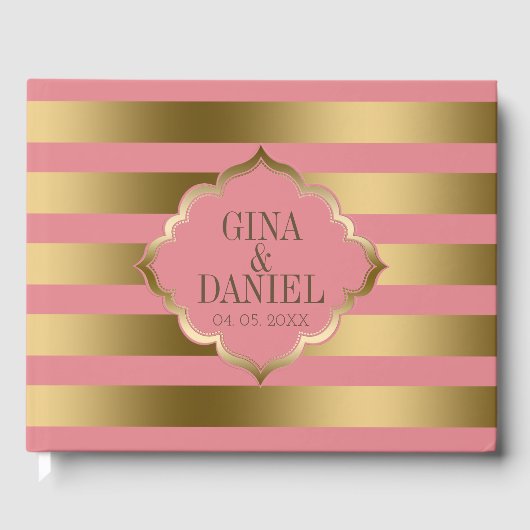 Livre D'or Motif Gold Et Rose Stripes (Recto)