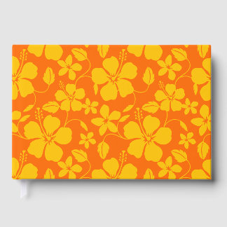 LIVRE D'OR MOTIF HULA HAWAIEN (HIBISCUS) EN MELANGE ORANGE