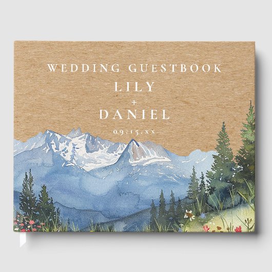 Livre D'or Mountain Floral Rustic Kraft Wedding Photo (Recto)