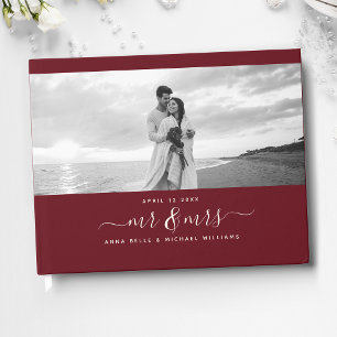 Livre D'or Mr & Mrs Elegant Script Burgundy Photo Mariage