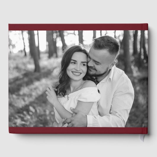 Livre D'or Mr & Mrs Elegant Script Burgundy Photo Mariage (Verso)