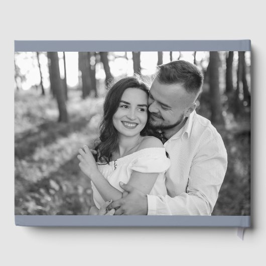 Livre D'or Mr & Mrs Elegant Script Dusty Blue Photo Mariage (Verso)