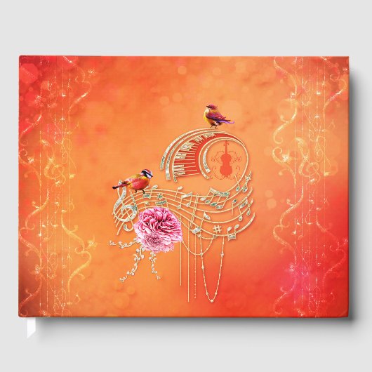 Livre D'or Musique, notes et clef avec oiseaux (Recto)