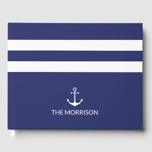 Livre D'or Nautical Stripes Nom du bateau Marine bleu blanc a (Recto)