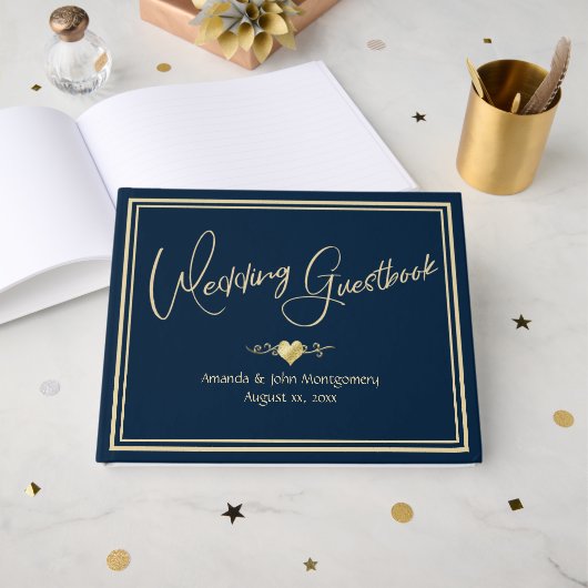 Livre D'or Navy and Gold Elegant Wedding (Recto ouvert)