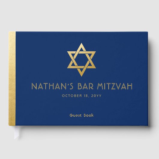 Livre D'or Navy Blue Bar Mitzvah Gold Star de David Custom (Recto)