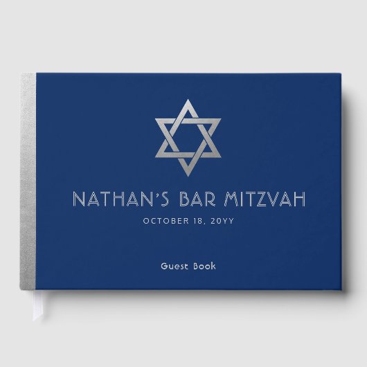 Livre D'or Navy Blue Bar Mitzvah Silver Star de David Custom (Recto)