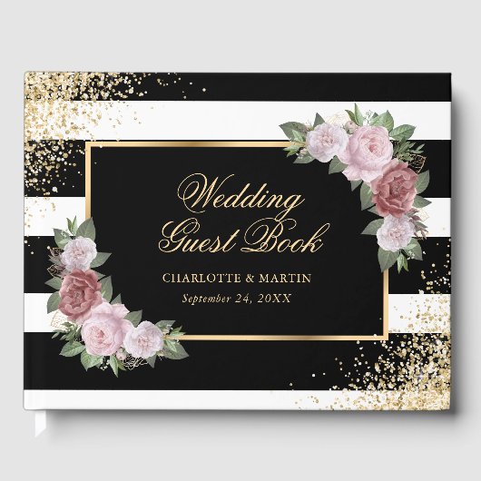 Livre D'or Noir Blanc Confetti Blush Floral Mariage (Recto)