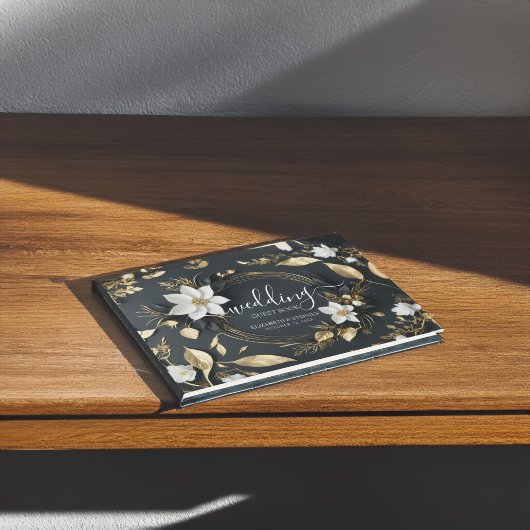 Livre d'or noir blanc Floral Wreath Mariage