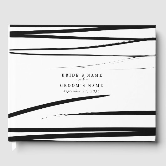 Livre D'or Noir blanc moderne Abstrait mariage Faveur (Recto)
