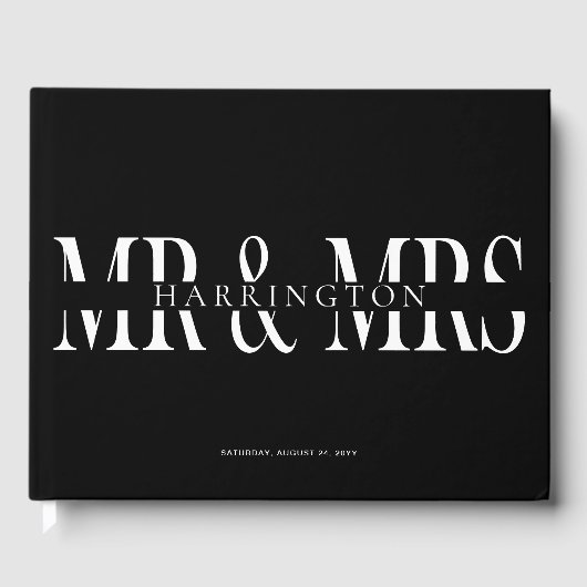Livre D'or Noir Blanc Typographie moderne Mr & Mrs Mariage (Recto)