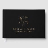 Livre D'or Noir et or simples | Mariage de monogramme botaniq (Recto)