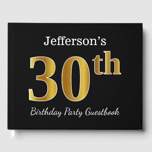 Livre D'or Noir, Faux Gold 30e fête d'anniversaire + Nom pers (Recto)