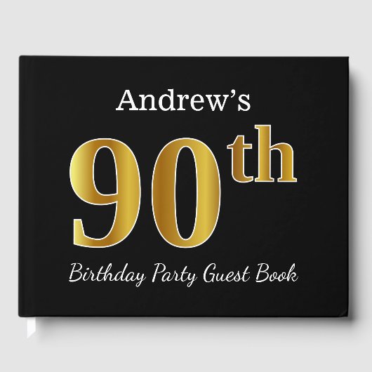 Livre D'or Noir, Faux Gold 90e fête d'anniversaire + Nom pers (Recto)