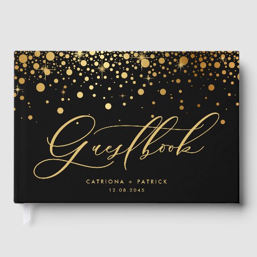 Livre D'or Noir Faux Gold Foil Confetti Mariage (Recto)