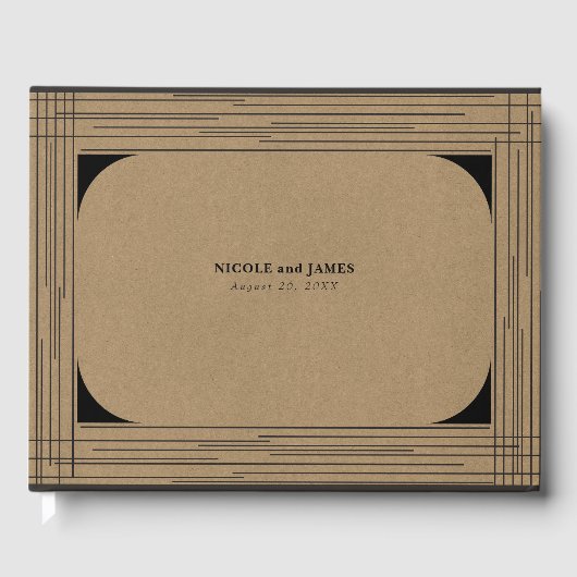 Livre D'or Noir Kraft minima lignes modernes Mariage (Recto)