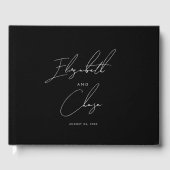 Livre D'or Noir Moderne Calligraphie Stylet Noms Mariage (Recto)