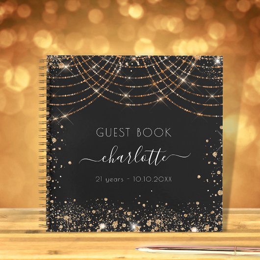 Livre d'or noir parties scintillant monogramme