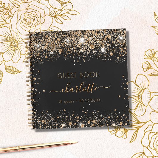 Livre d'or noir parties scintillant nom script