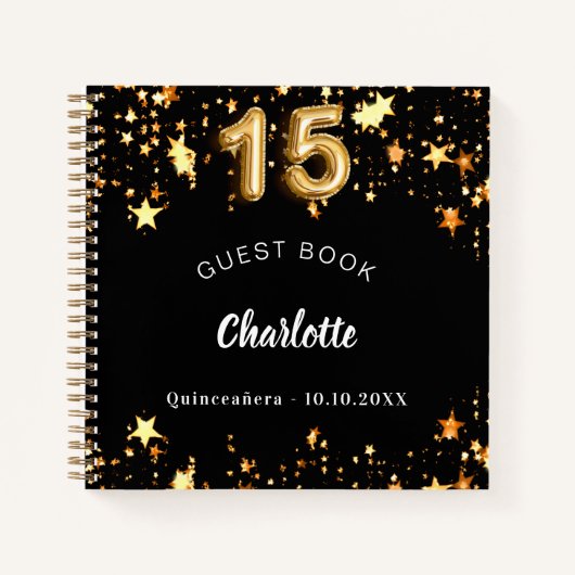 Livre d'or noir Quinceanera étoiles (Devant)