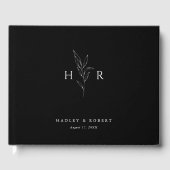 Livre D'or Noir Simple Minimal Monogramme Mariage botanique (Recto)