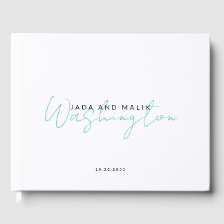 Livre D'or Nom du couple Mariage Monogram Aqua Nom du script