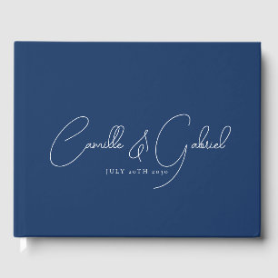 Livre D'or Noms de script blanc Mariage Marine Blue Guest Boo
