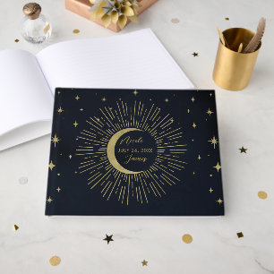 Livre D'or Nuit Étoiles Dorées Soleil Éclaté Lune