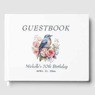 Livre D'or Oiseau Bleu Floral Rose 50e Anniversaire
