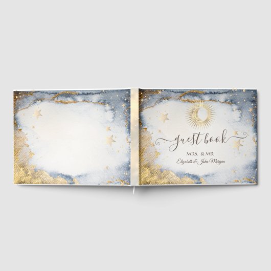 Livre D'or Or céleste Soleil, Lune, Etoiles Aquarelle (Complet)