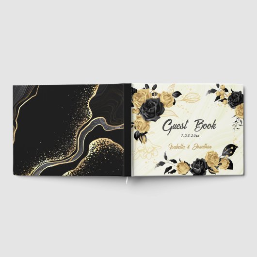 Livre D'or or élégant et fleurs noires marbre (Complet)