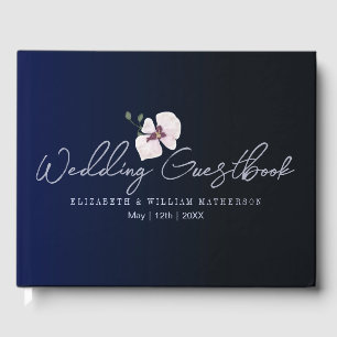 Livre D'or Orchidée bleu marine minimaliste bleu mariage Livr