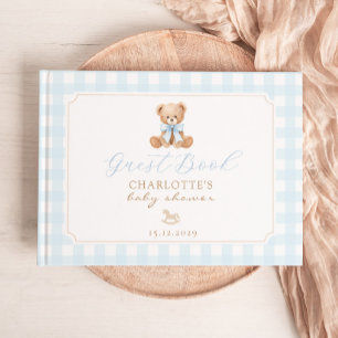 Livre D'or Ours en peluche bleu gingham Baby Shower