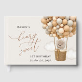 Livre D'or Ours mignon, Ballons Beiges, Premier Anniversaire (Recto)