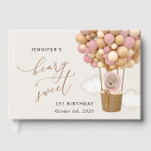 Livre D'or Ours mignon, Ballons roses, Premier Anniversaire (Recto)