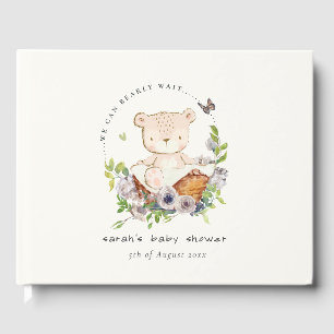 Livre D'or Ours Teddy Mignonne Dans Panier Fleur Baby shower