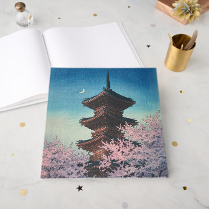 Livre D'or Pagode de printemps japonaise vintage, estampe sur