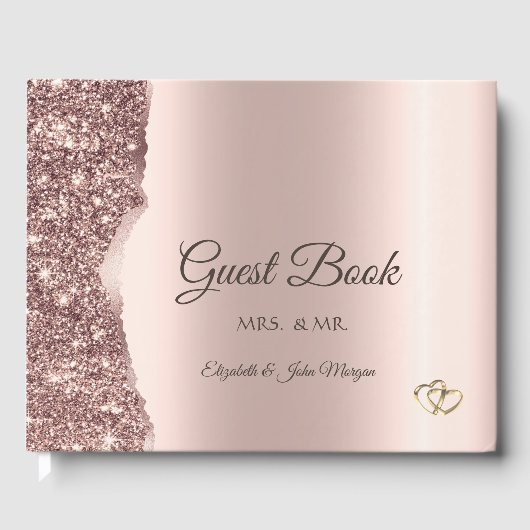 Livre D'or Paillettes de rose doré élégant Script (Recto)
