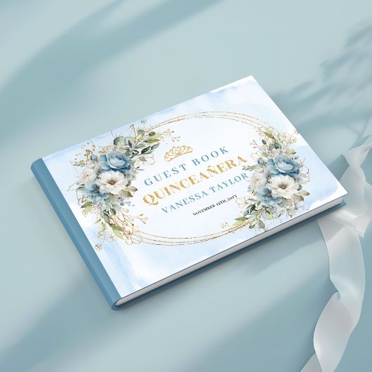 Livre D'or Pale Blue Gold Eucalyptus Boho Guest Book Quince