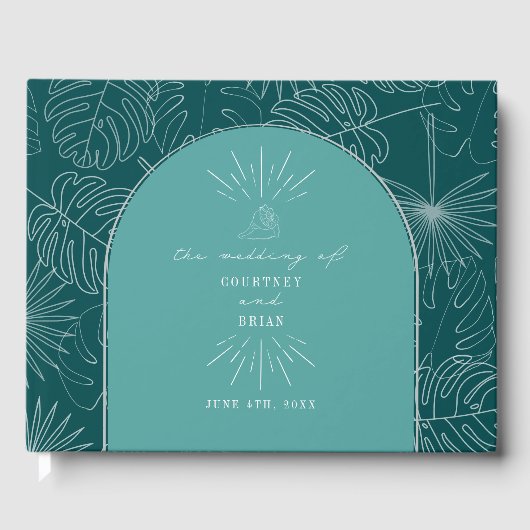 Livre D'or Palm Feuille Seashell Plage Turquoise Mariage (Recto)