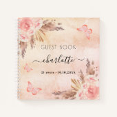 Livre d'or pampas rose rousse papillon (Devant)