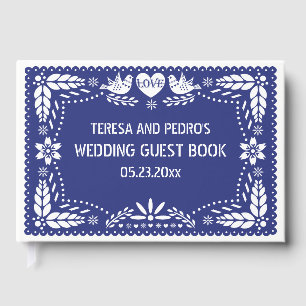 Livre D'or Papel picado inséparables bleu foncé mariage flora