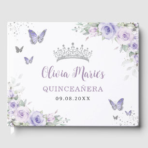 Livre D'or Papillons floraux pourpres de lavande Quinceañera